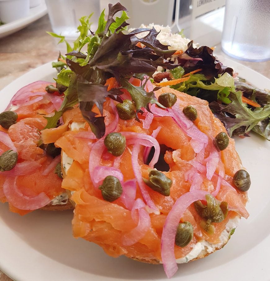 Smoked salmon on a bagel from Main Street Cafe