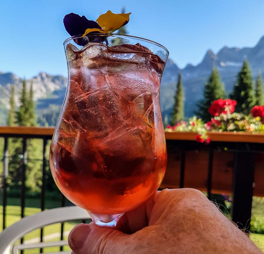 Drink with a view at the Bear Lodge Bistro patio, Island Lake Lodge