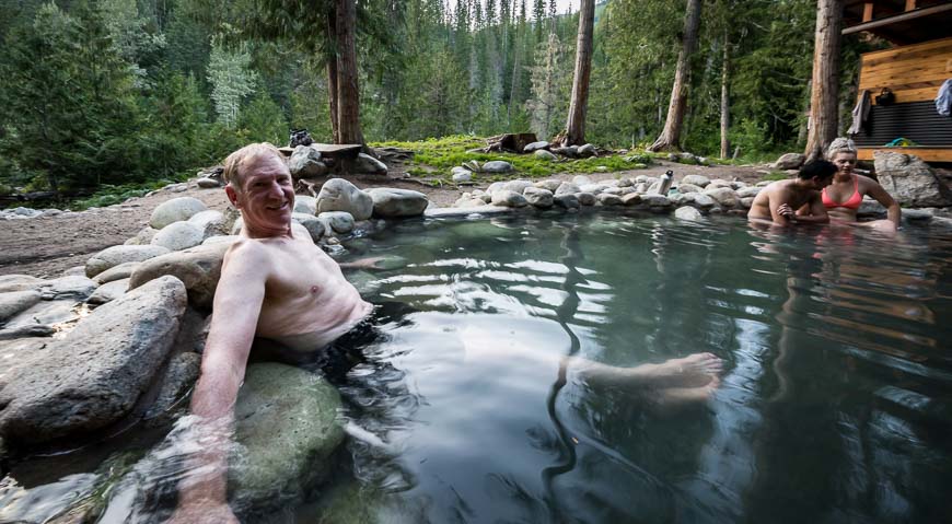 John enjoying a soak in Halfway Hot Springs