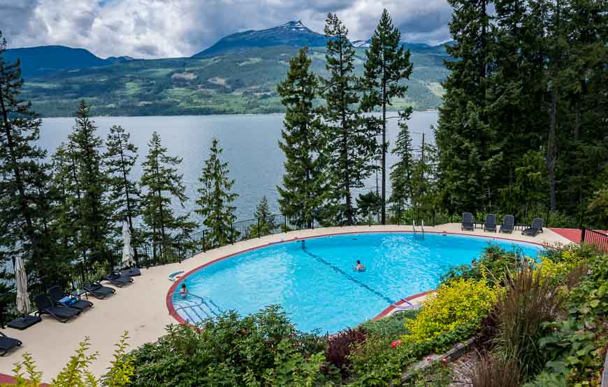 The swimming pool on the lower deck at Halcyon Hot Springs