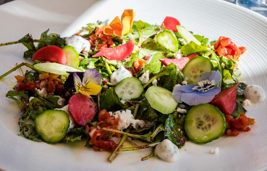 Delicious summer salad with flower petals