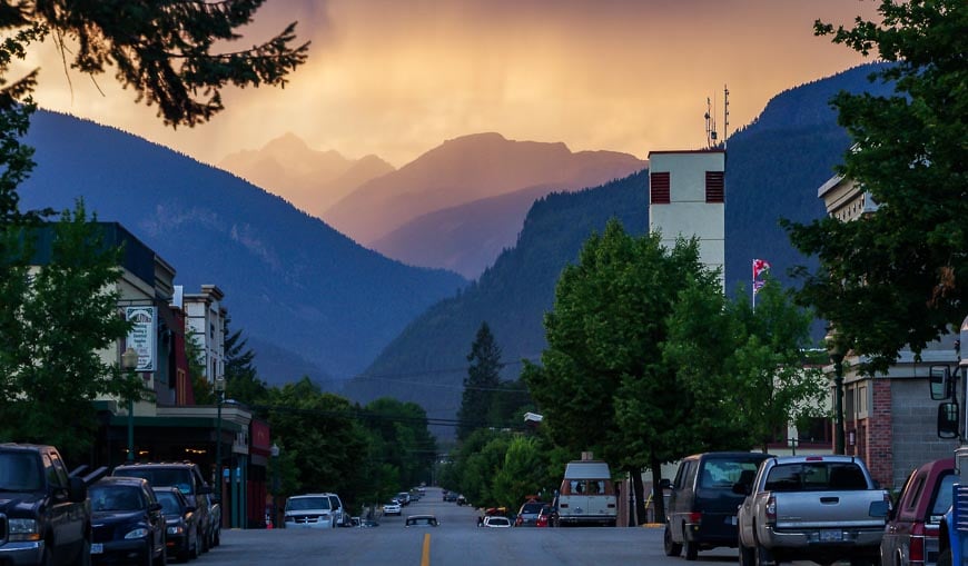 Mountain backdrop with cool light in Revelstoke