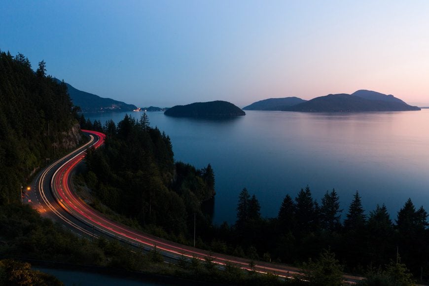 The spectacular Sea to Sky Highway at dusk 