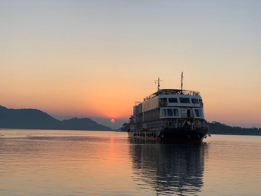 The MV Mahabaahu on sunset- the view from Peacock Island