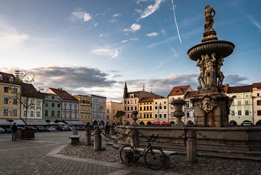 Light at dusk on the main square in Ceské Budejovice 