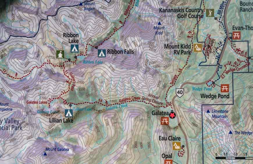 Map of the trail to Lillian and Galatea Lakes