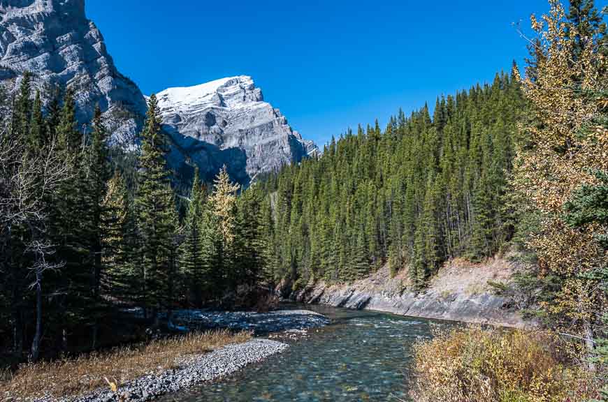 The hike to Galatea Lakes starts by crossing the Kananaskis River