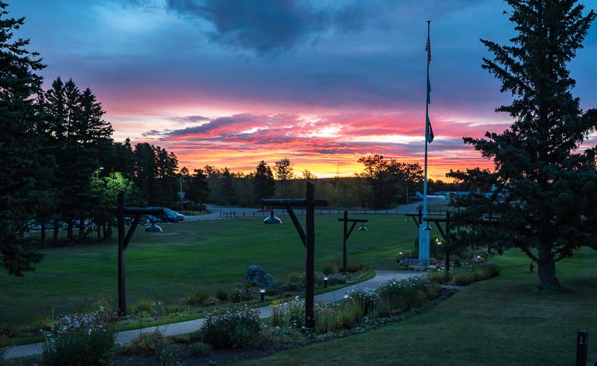 Sunrise view from the front of Glacier Park Lodge