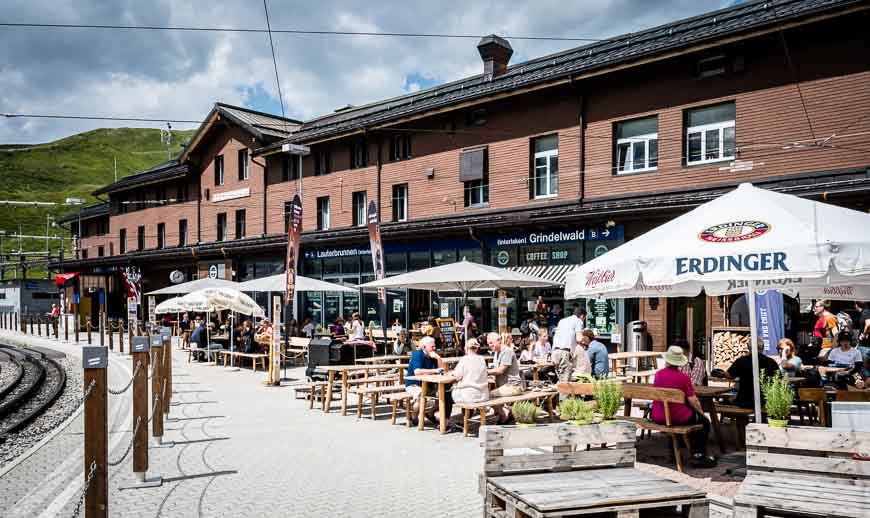 Lots of places for food and drink at Kleine Scheidegg on the Via Alpina in Switzerland