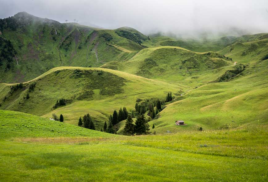 Green hills of a ski resort on the way to Lenk