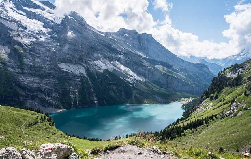 Heading for Oeschinen Lake on the Via Alpina in Switzerland