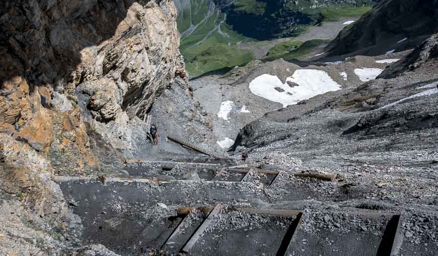 Dramatic view of a steep set of mountain stairs