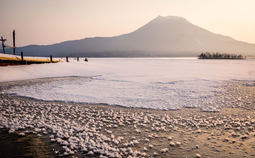 Seeing the rare frost flowers on Lake Akan is a treat and one of the great things to do in Hokkaido in winter