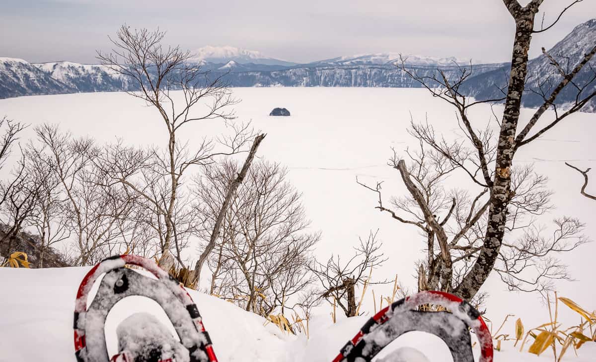 Snowshoeing at Lake Mashu during a Hokkaido winter