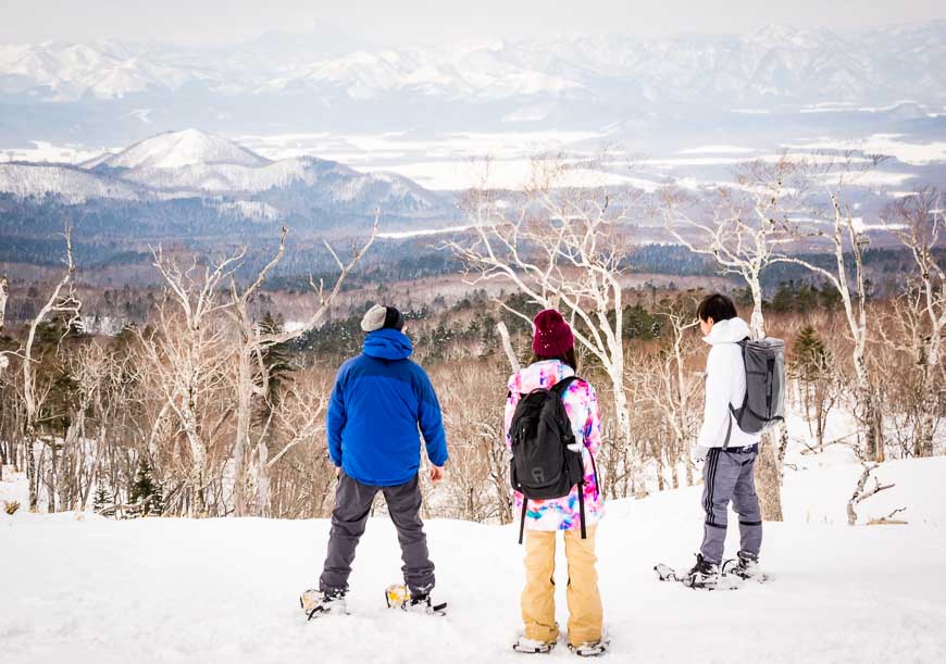 Scenic snowshoeing at Lake Mashu