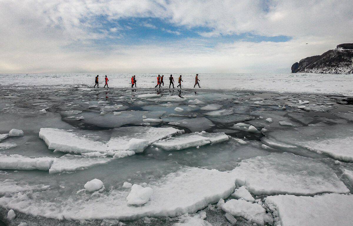 Drift ice walking in Hokkaido