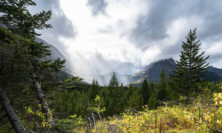 Mixed, moody weather on the hike out