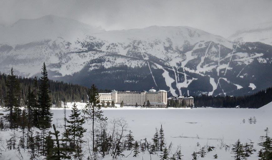 View from the far end of Lake Louise - one of the cross country ski trails in Banff National Park