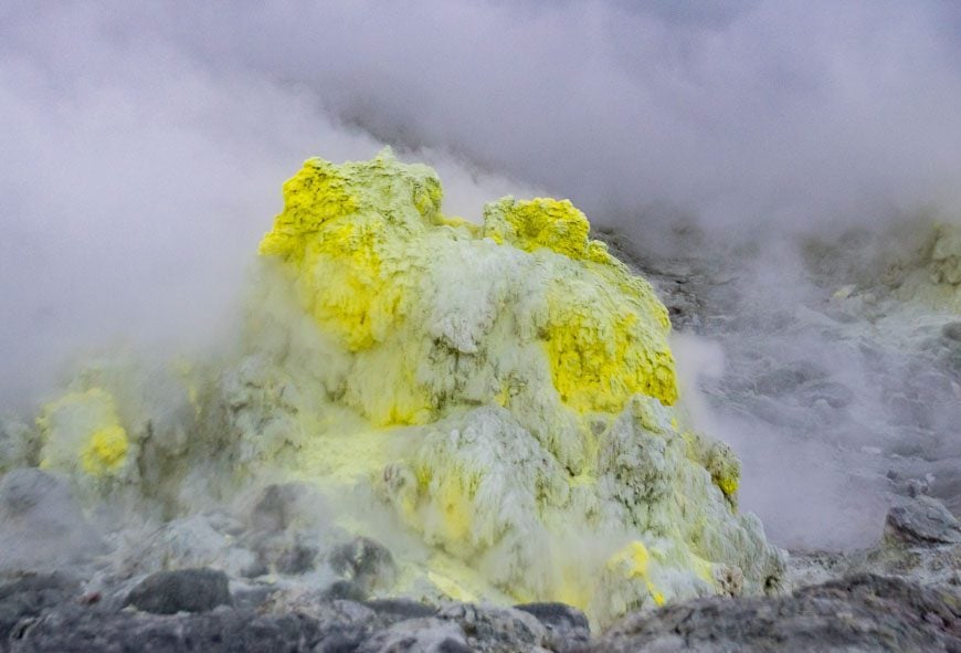 Mound of sulphur at Mt Io - one of the things to do in Hokkaido in winter