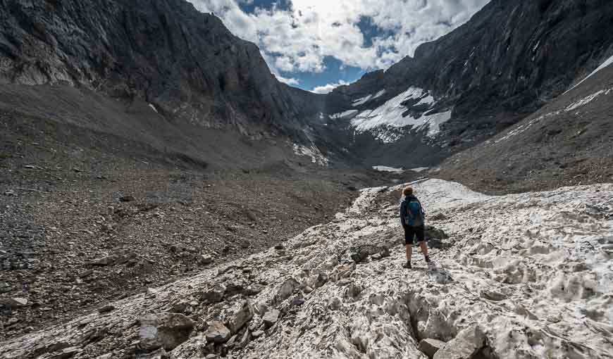 Standing on chunks of Rae Glacier