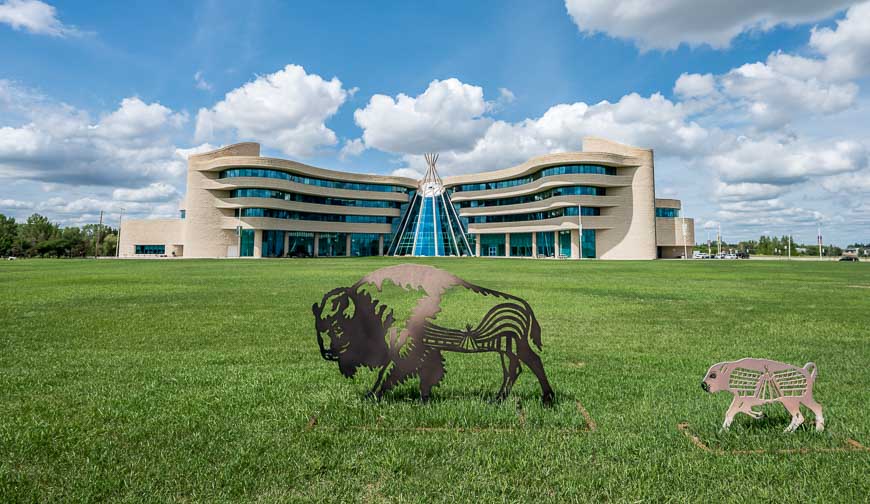 The First Nations University of Canada with buffalo sculptures y of Canada