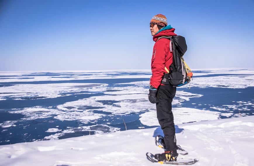 Things to do in Hokkaido in winter - snowshoe to a get a view of the Sea of Okhotsk