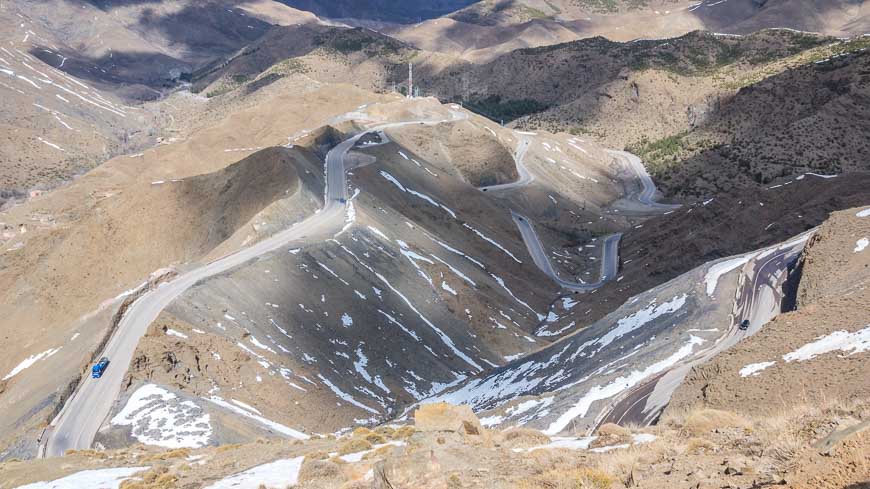 Lots of hairpin turns through the Atlas Mountains