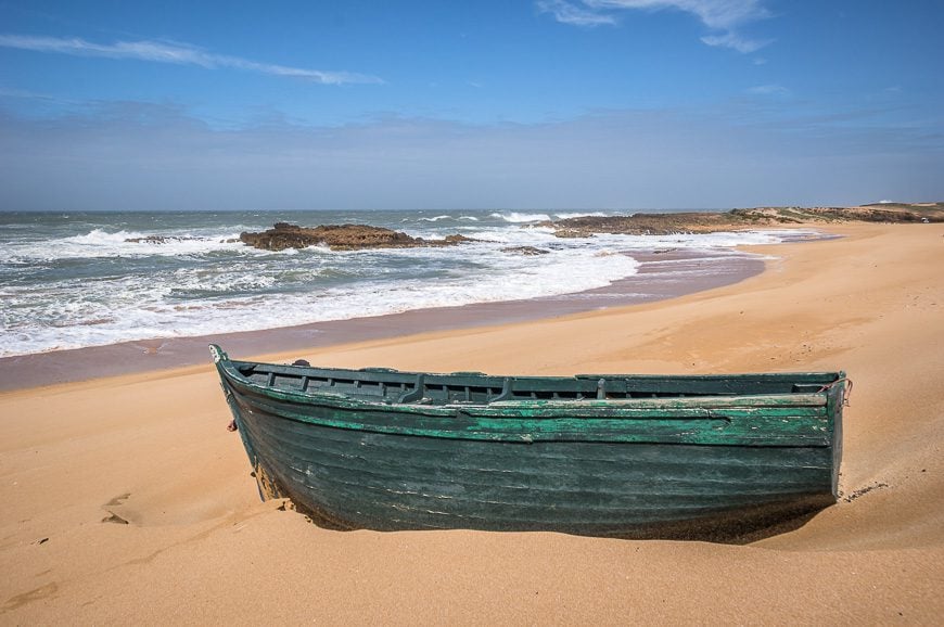 Deserted beach in the village of Oualidia - one of the places to visit in Morocco