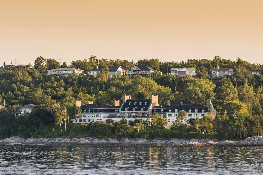 View of the Manoir de Baie-Comeau from the St. Lawrence River in Baie Comeau