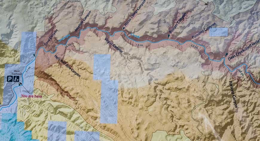 A map showing a large section of the trail