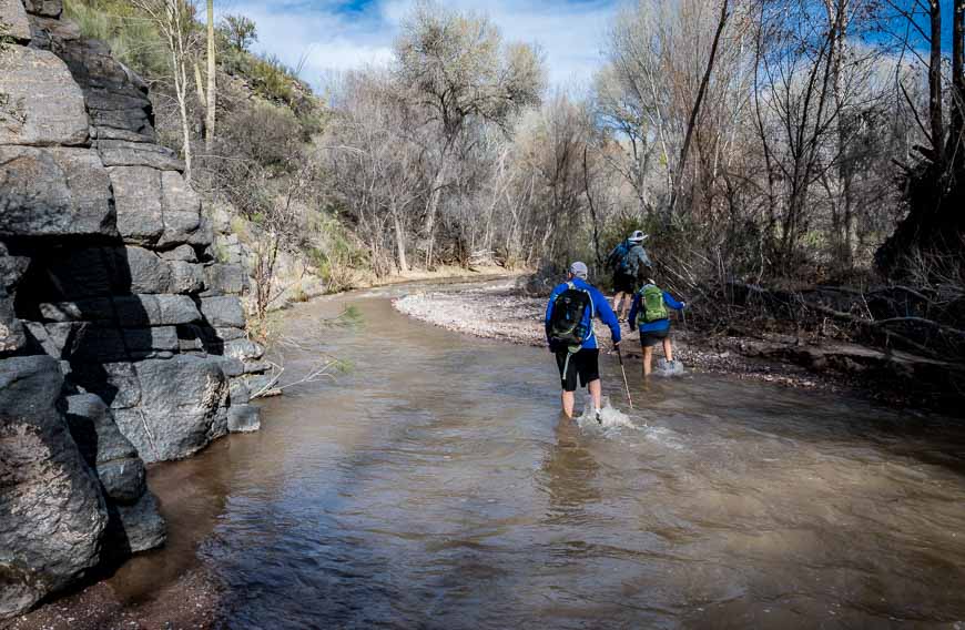 The first crossing within 10 minutes of the trailhead