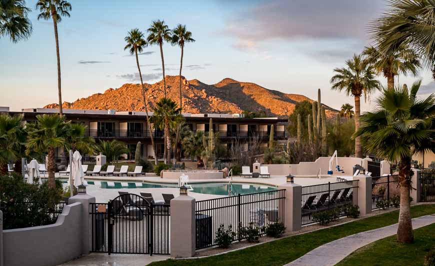 The pool area at first light