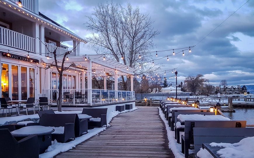 The outdoor patio at the Eldorado Hotel is quiet but beautiful in winter