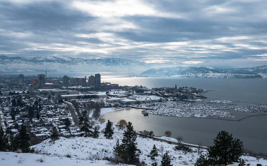 The view of downtown Kelowna from Knox Mountain