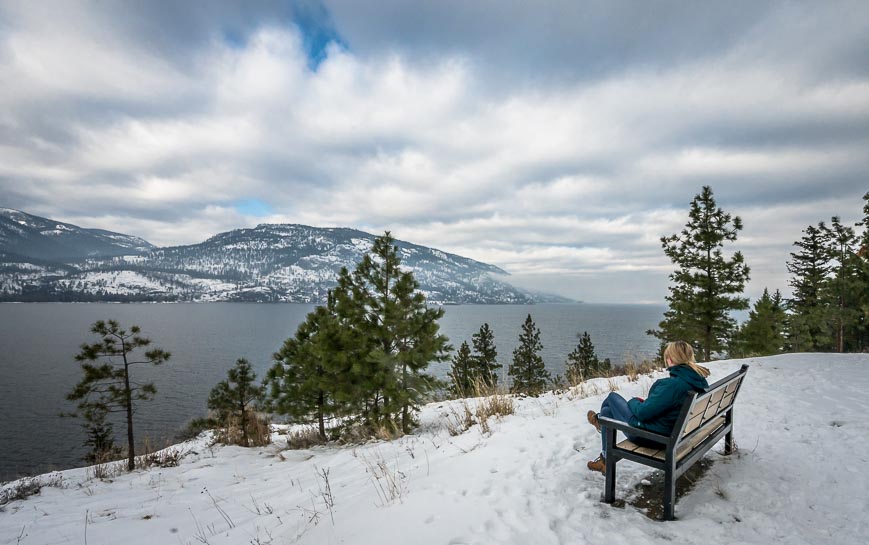 Benches for taking in the Okanagan Lake views on the Paul's Tomb trail