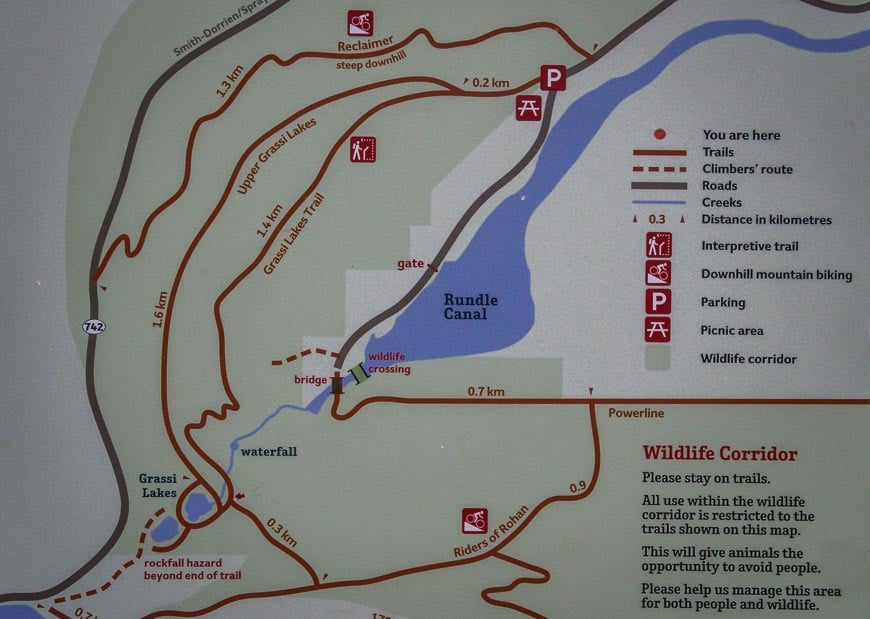 Map of the Grassi Lakes trail