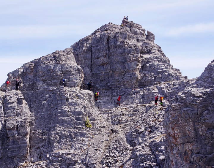 The crux of the hike on Mt Yamnuska