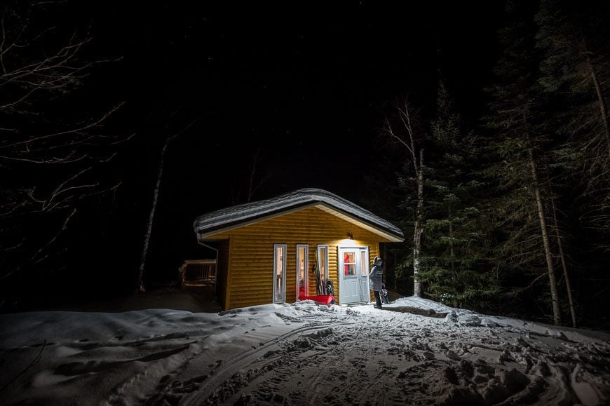 The Ojibway Cabin once the sun has gone down