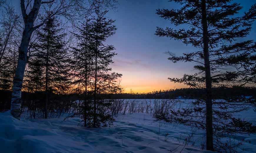 Winter sunset enjoyed on our Quetico girls getaway