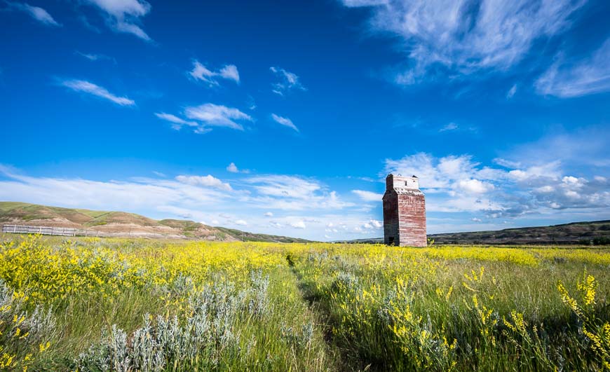 An abandoned grain elevator in Dorothy makes a good photographic subject