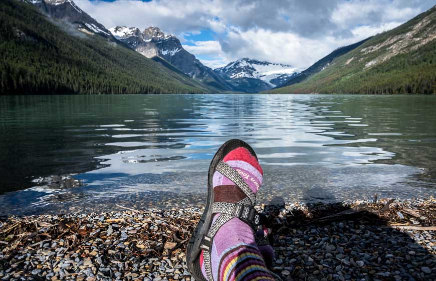 Enjoying the morning view down the length of Glacier Lake