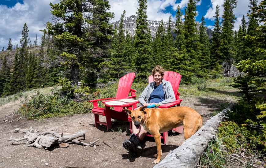 Enjoying a red chair moment on the hike out at the Howse River Overlook