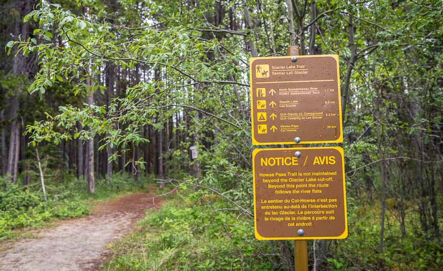 Signage at the start of our 2 day backpacking trip to Glacier Lake