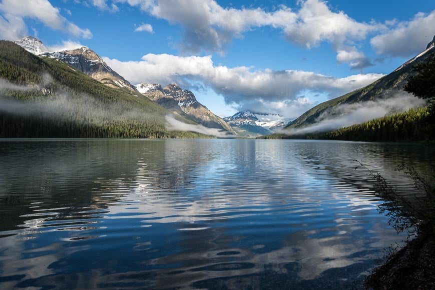 Beautiful Glacier Lake in Banff National Park first thing in the morning