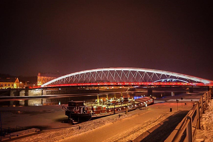 Over 3 days in Krakow enjoy the sight of the Father Bernatek Footbridge, or as I called it, Krakow's circus bridge, illuminated at night