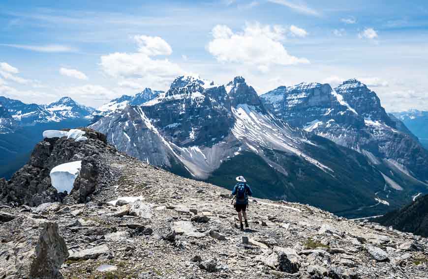 Heading down but enjoying the views towards the Lake O'Hara area