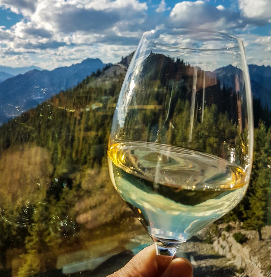 Wine with a mountain view from Sky Bistro
