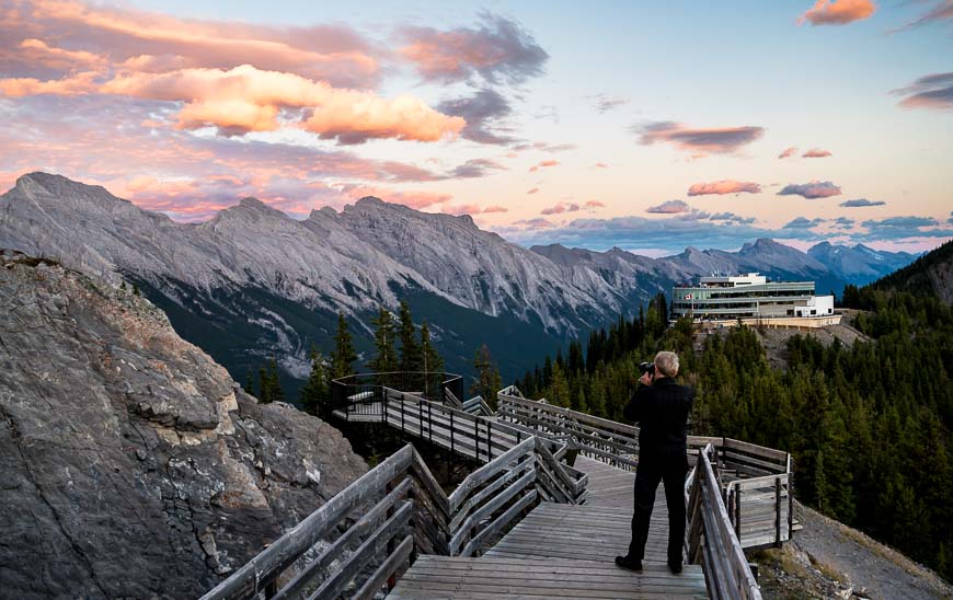 Sunset views from the boardwalk near the Banff Gondola