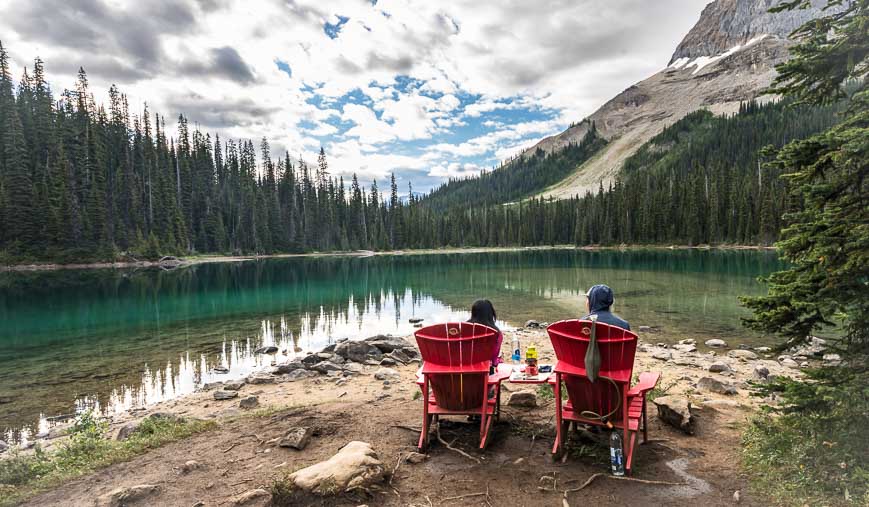 You can enjoy a red chair moment at Yoho Lake