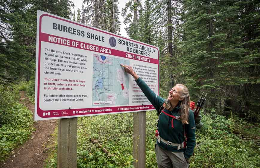 A sign warning that you can only visit the Burgess Shale beds with a guide